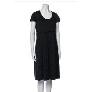 LAFAYETTE 148 New York Floral Eyelet Lace Midi Dress Size 8 Black Linen Lace
